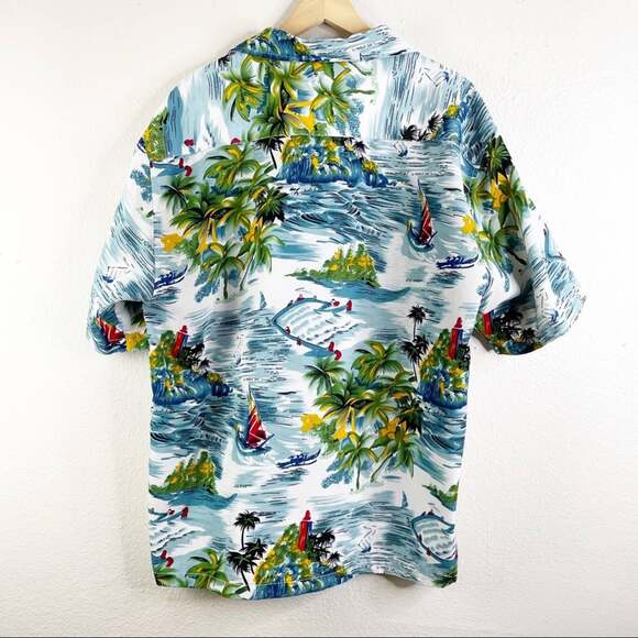 Maui Hawaii Aloha Button Down Palm Blue - Picture 4 of 5